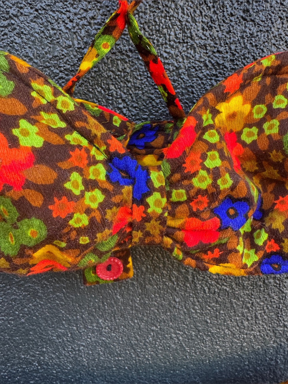 70s Vintage Bright Floral Bark Cloth Bikini Sz M - Picture 3 of 16
